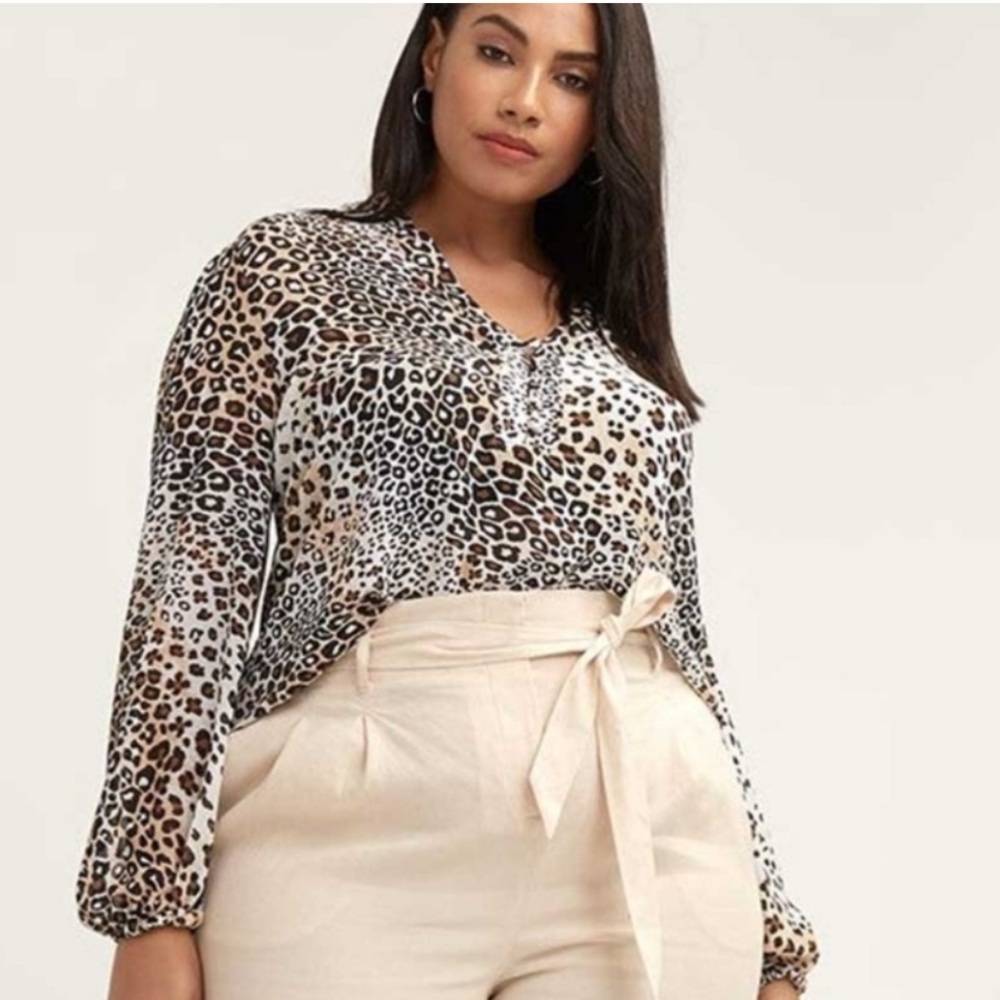 Love & Legend Animal Leopard Print Long Sleeve. Louse Top size 18 office work